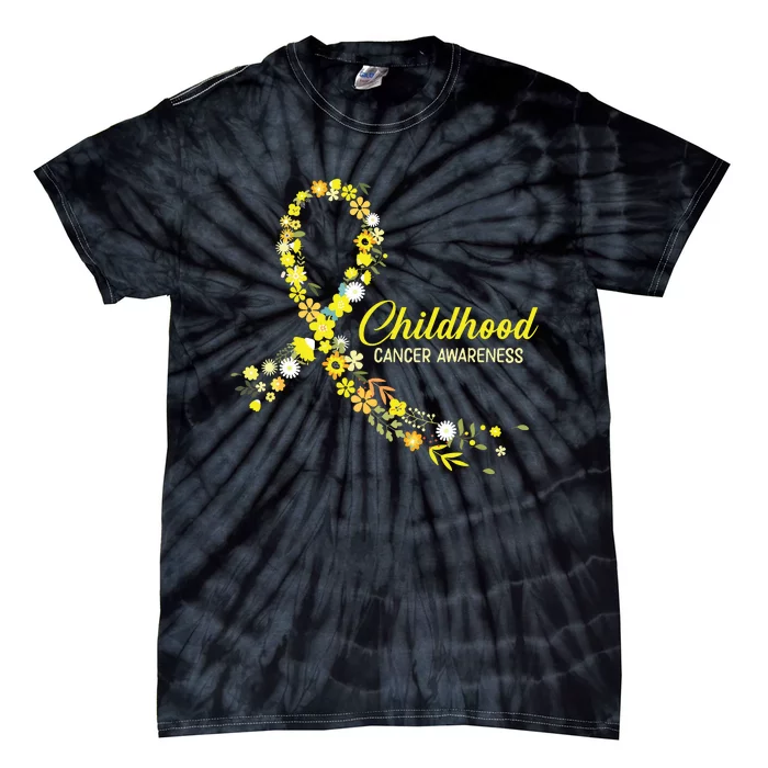 Childhood Cancer Awareness Hippie Flower Gold Ribbon Support Tie-Dye T-Shirt