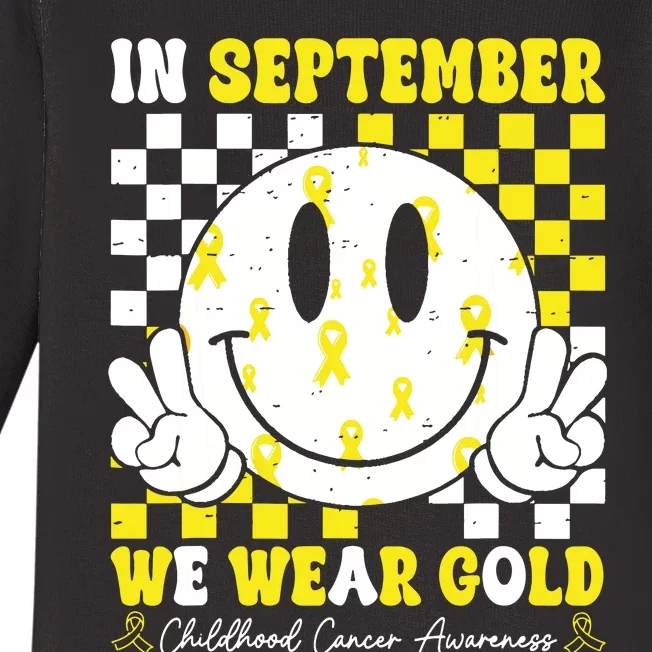 Childhood Cancer Awareness In September We Wear Gold Groovy Baby Long Sleeve Bodysuit