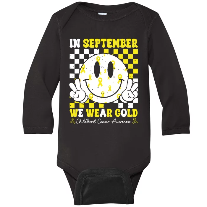 Childhood Cancer Awareness In September We Wear Gold Groovy Baby Long Sleeve Bodysuit