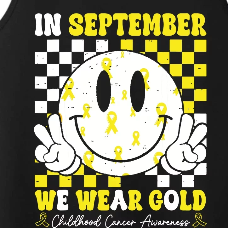 Childhood Cancer Awareness In September We Wear Gold Groovy Performance Tank