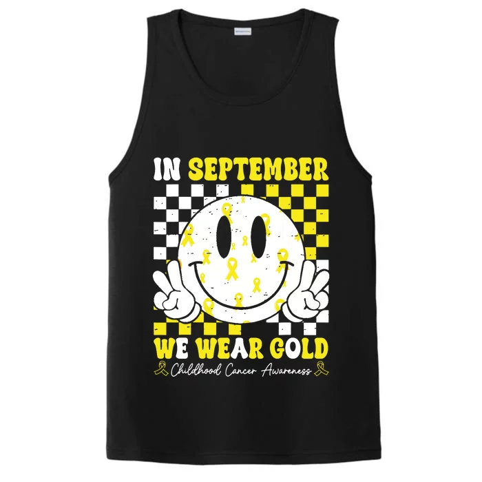 Childhood Cancer Awareness In September We Wear Gold Groovy Performance Tank