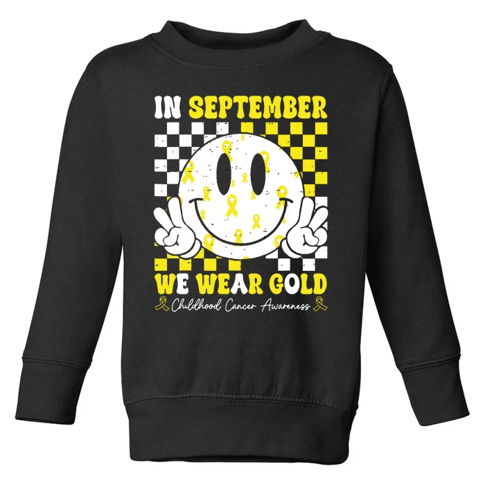 Childhood Cancer Awareness In September We Wear Gold Groovy Toddler Sweatshirt