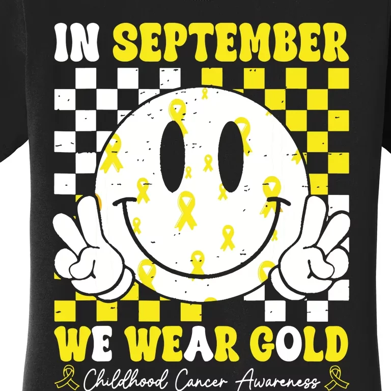 Childhood Cancer Awareness In September We Wear Gold Groovy Women's T-Shirt