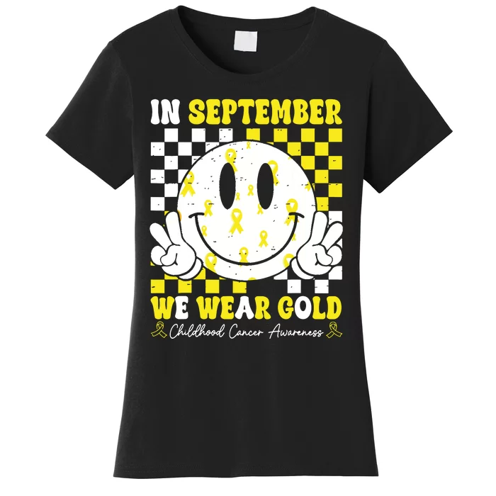 Childhood Cancer Awareness In September We Wear Gold Groovy Women's T-Shirt