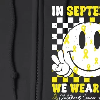 Childhood Cancer Awareness In September We Wear Gold Groovy Full Zip Hoodie