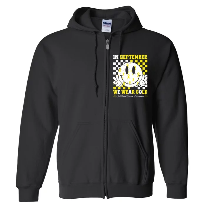 Childhood Cancer Awareness In September We Wear Gold Groovy Full Zip Hoodie