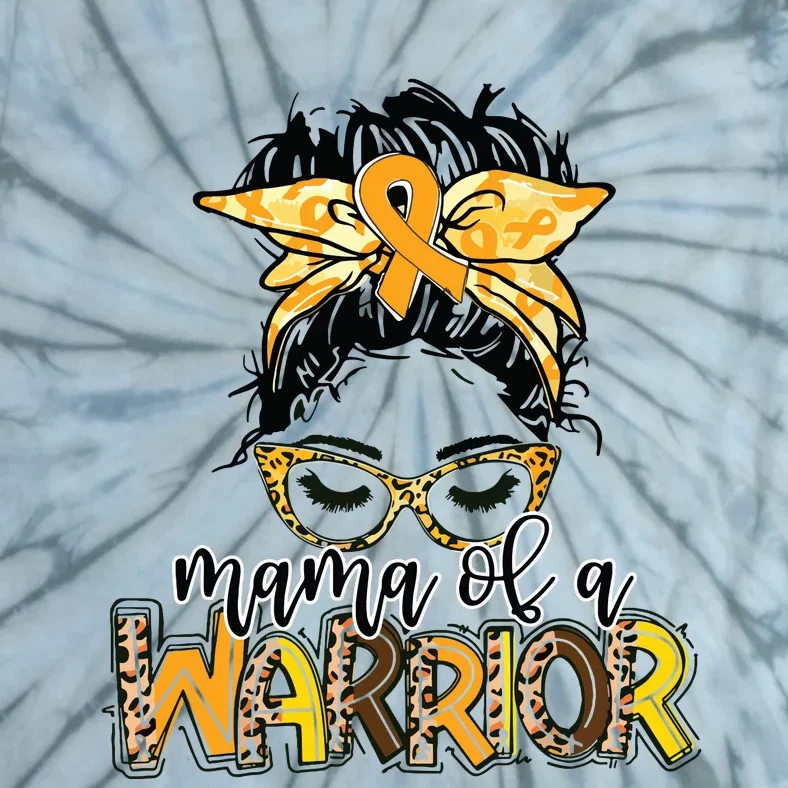 Childhood Cancer Awareness Mama Of A Warrior Messy Bun Mom Tie-Dye T-Shirt