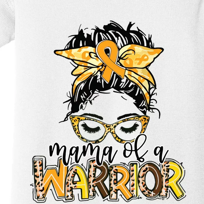 Childhood Cancer Awareness Mama Of A Warrior Messy Bun Mom Baby Bodysuit