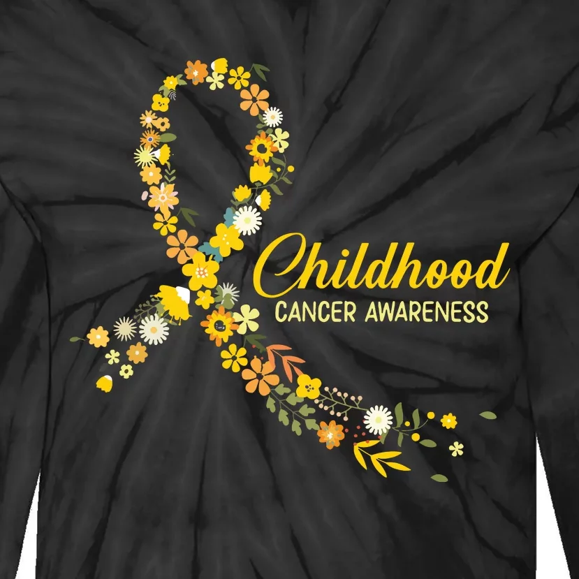 Childhood Cancer Awareness Hippie Flower Gold Ribbon Support Tie-Dye Long Sleeve Shirt