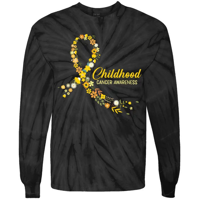 Childhood Cancer Awareness Hippie Flower Gold Ribbon Support Tie-Dye Long Sleeve Shirt