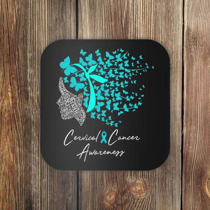 Cervical Cancer Awareness Teal Butterflies Coaster