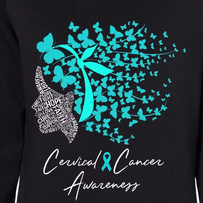 Cervical Cancer Awareness Teal Butterflies Womens California Wash Sweatshirt