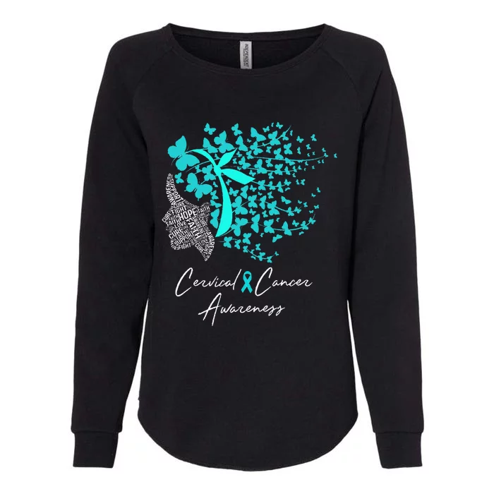 Cervical Cancer Awareness Teal Butterflies Womens California Wash Sweatshirt