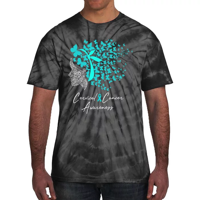 Cervical Cancer Awareness Teal Butterflies Tie-Dye T-Shirt