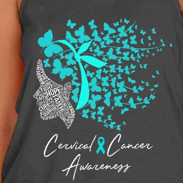 Cervical Cancer Awareness Teal Butterflies Women's Knotted Racerback Tank