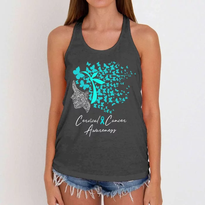 Cervical Cancer Awareness Teal Butterflies Women's Knotted Racerback Tank