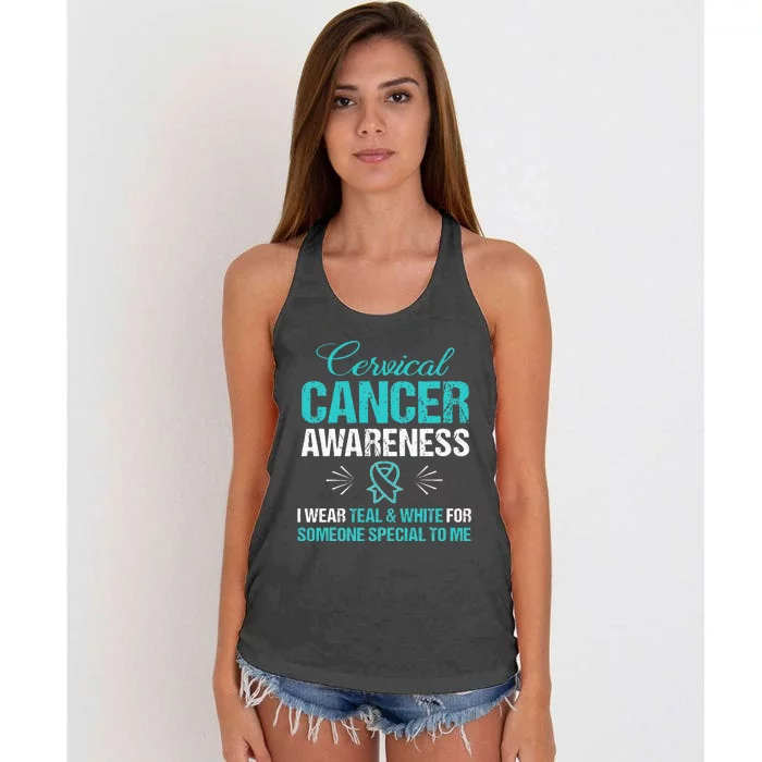 Cervical Cancer Awareness Wear Teal Ribbon Tee Women's Knotted Racerback Tank