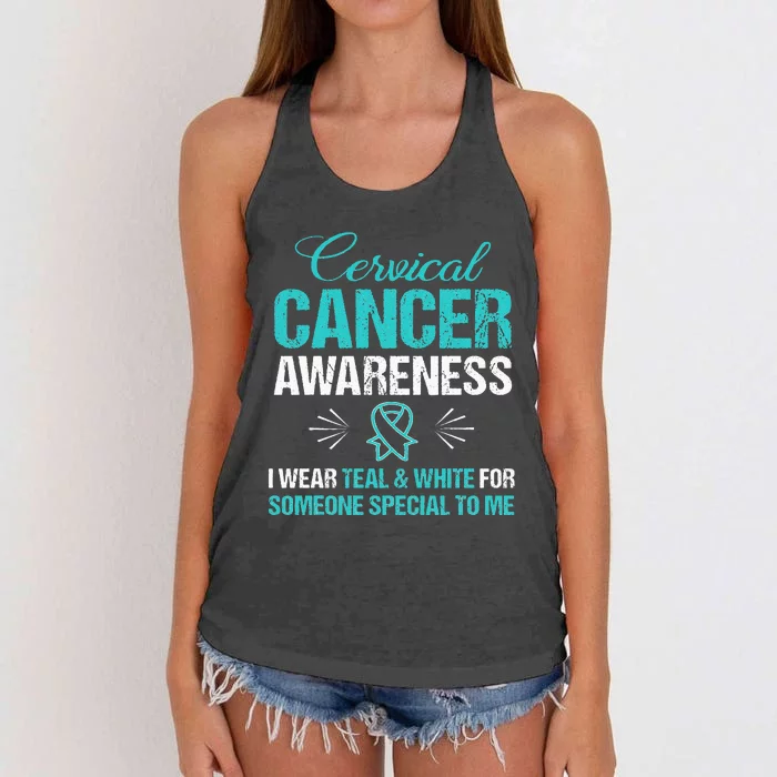 Cervical Cancer Awareness Wear Teal Ribbon Tee Women's Knotted Racerback Tank