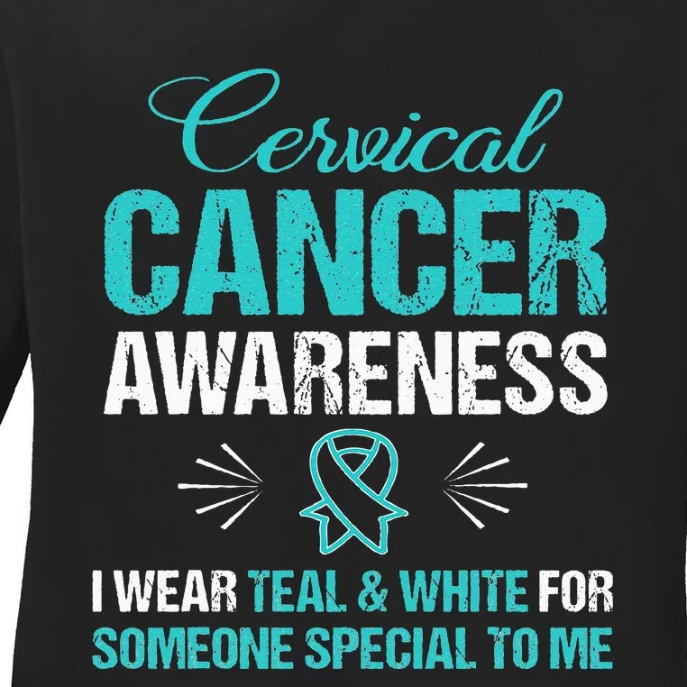 Cervical Cancer Awareness Wear Teal Ribbon Tee Ladies Long Sleeve Shirt