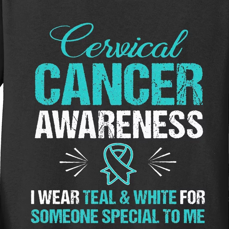 Cervical Cancer Awareness Wear Teal Ribbon Tee Kids Long Sleeve Shirt