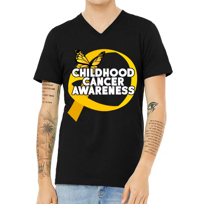 Childhood Cancer Awareness Butterfly Ribbon V-Neck T-Shirt