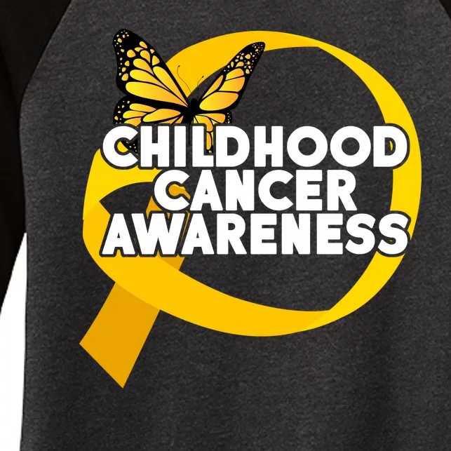 Childhood Cancer Awareness Butterfly Ribbon Women's Tri-Blend 3/4-Sleeve Raglan Shirt