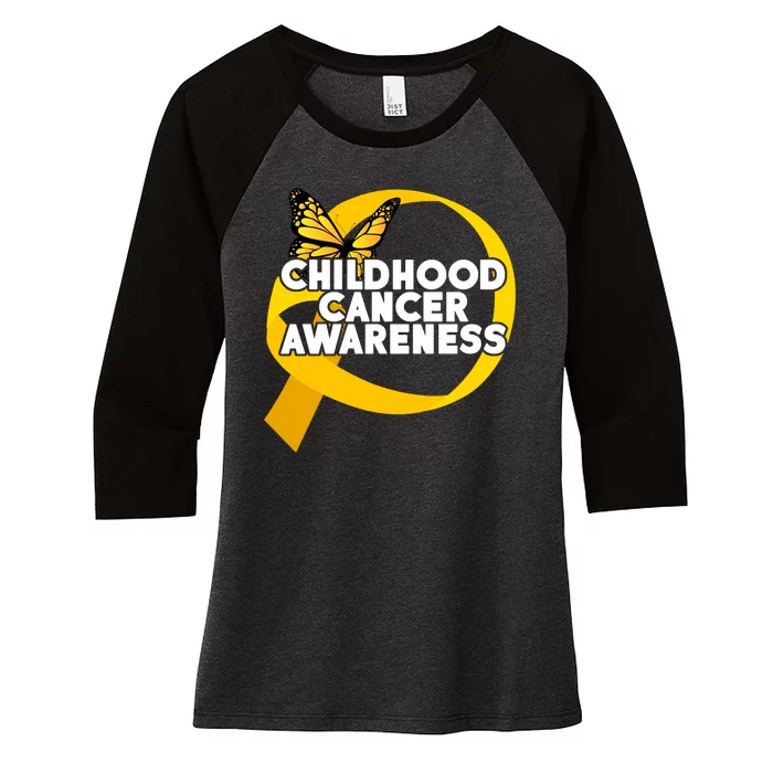 Childhood Cancer Awareness Butterfly Ribbon Women's Tri-Blend 3/4-Sleeve Raglan Shirt