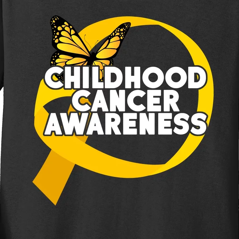 Childhood Cancer Awareness Butterfly Ribbon Kids Long Sleeve Shirt