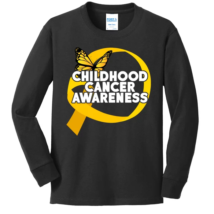 Childhood Cancer Awareness Butterfly Ribbon Kids Long Sleeve Shirt