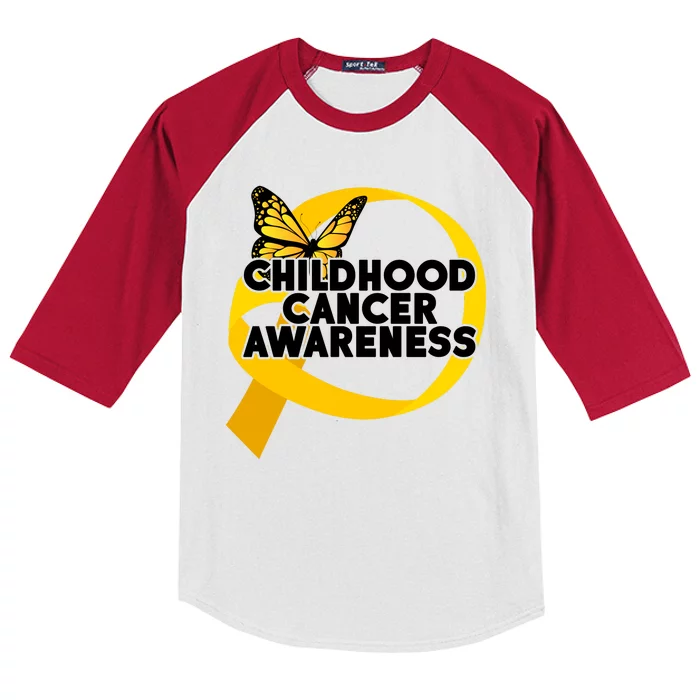 Childhood Cancer Awareness Butterfly Ribbon Kids Colorblock Raglan Jersey