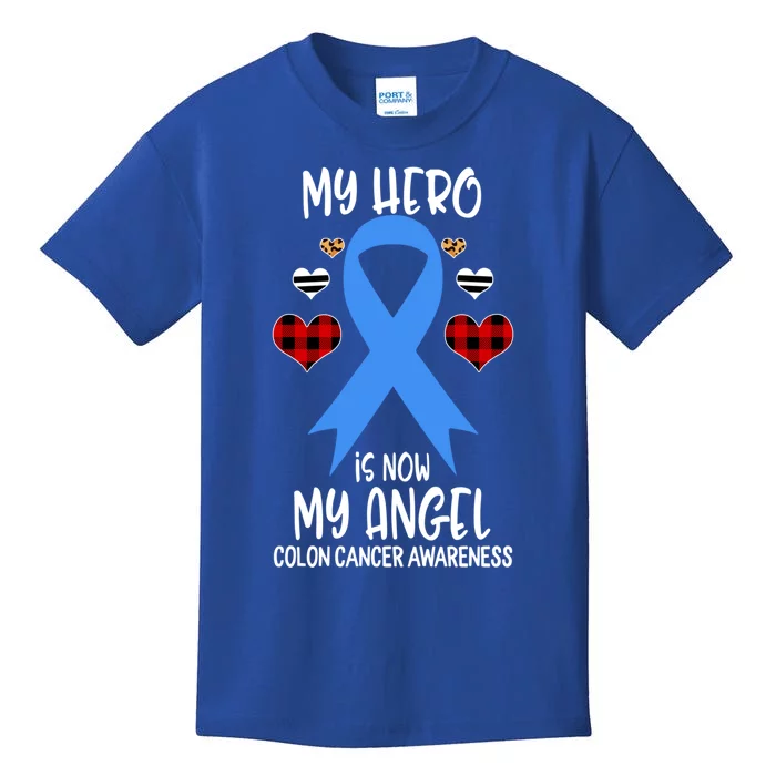 Colon Cancer Awareness Remembrance Hero Is Now My Angel Gift Kids T-Shirt