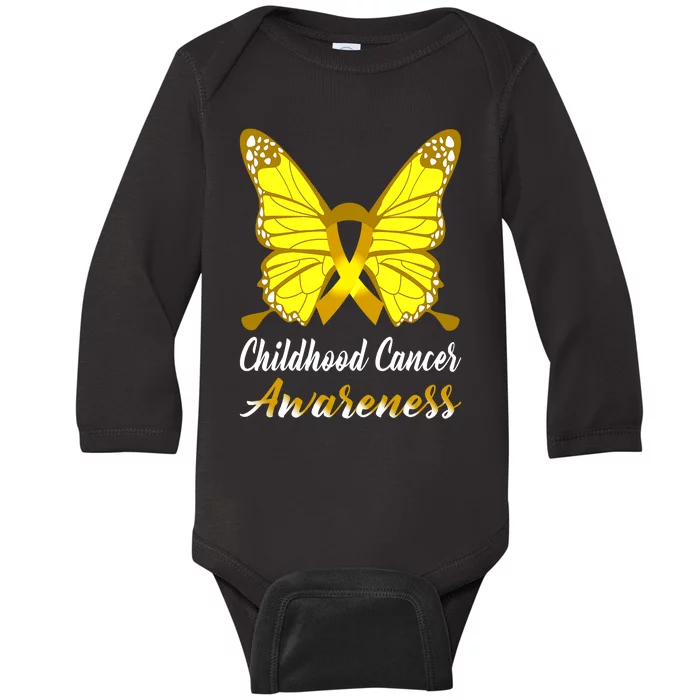 Childhood Cancer Awareness Butterfly Ribbon Support Baby Long Sleeve Bodysuit