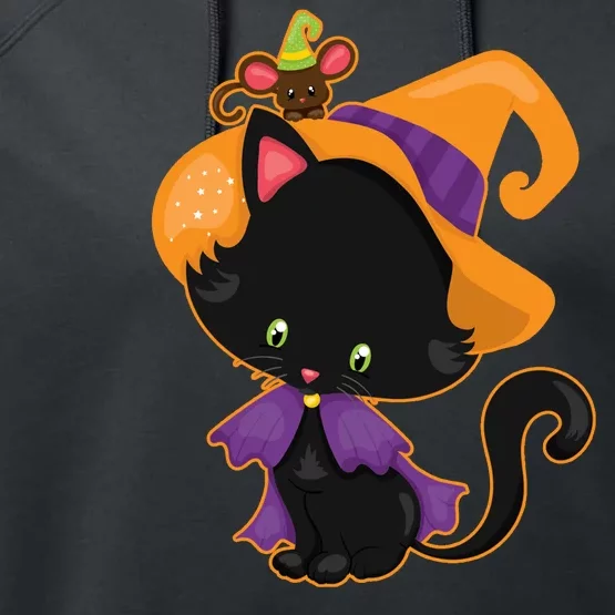 Cute Cat And Mouse Halloween Witch Performance Fleece Hoodie