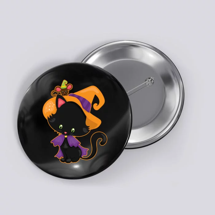 Cute Cat And Mouse Halloween Witch Button