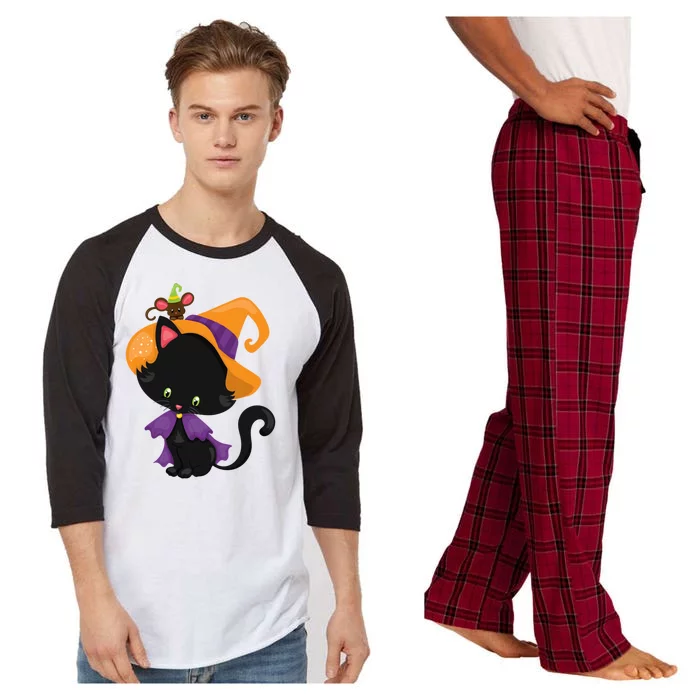 Cute Cat And Mouse Halloween Witch Raglan Sleeve Pajama Set