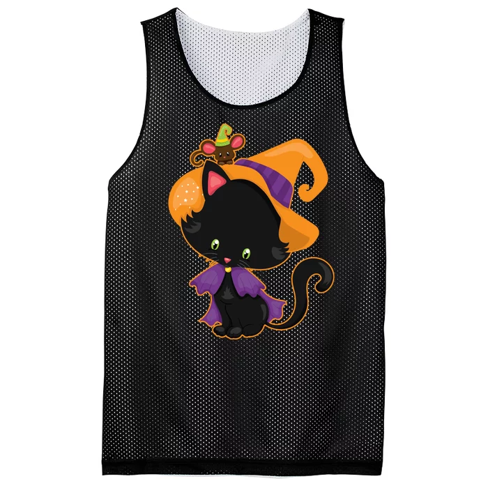 Cute Cat And Mouse Halloween Witch Mesh Reversible Basketball Jersey Tank