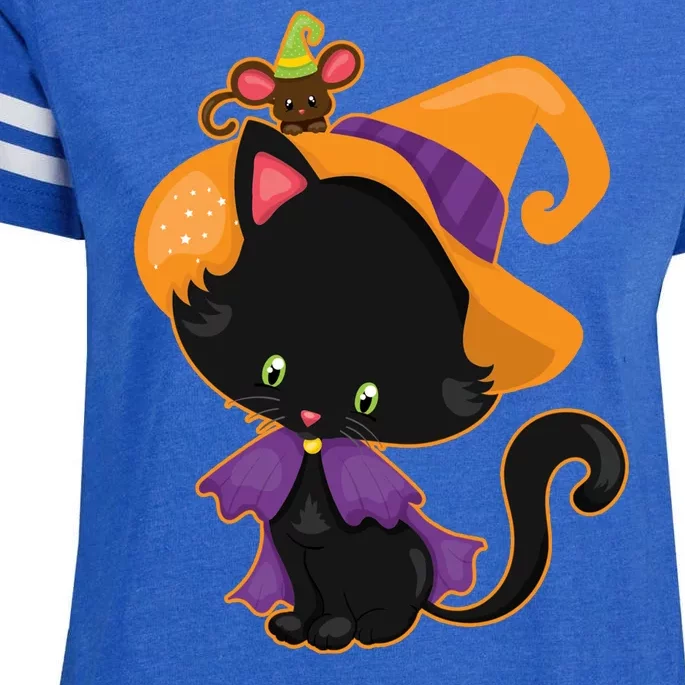 Cute Cat And Mouse Halloween Witch Enza Ladies Jersey Football T-Shirt