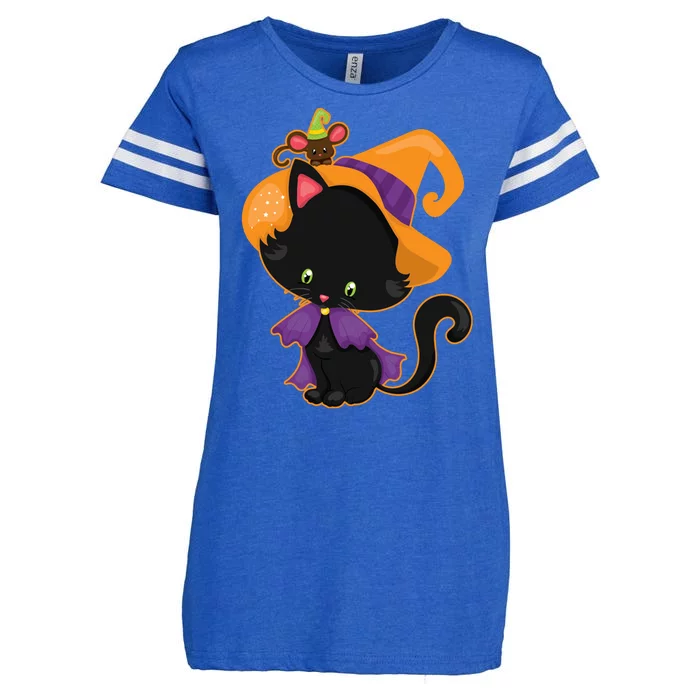 Cute Cat And Mouse Halloween Witch Enza Ladies Jersey Football T-Shirt