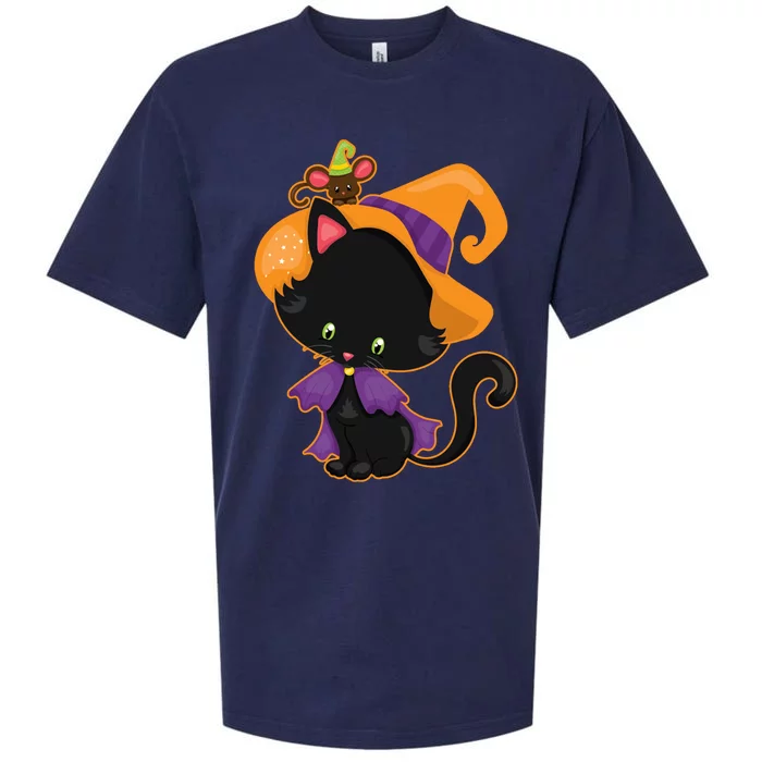 Cute Cat And Mouse Halloween Witch Sueded Cloud Jersey T-Shirt