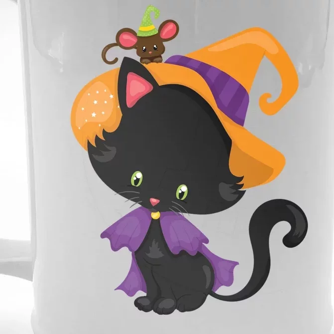 Cute Cat And Mouse Halloween Witch Front & Back Beer Stein