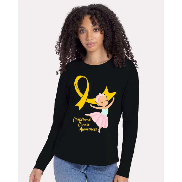 Childhood Cancer Awareness Yellow RIbbon Ballerina Womens Cotton Relaxed Long Sleeve T-Shirt