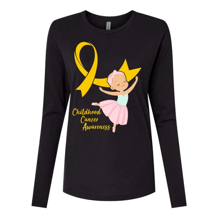 Childhood Cancer Awareness Yellow RIbbon Ballerina Womens Cotton Relaxed Long Sleeve T-Shirt