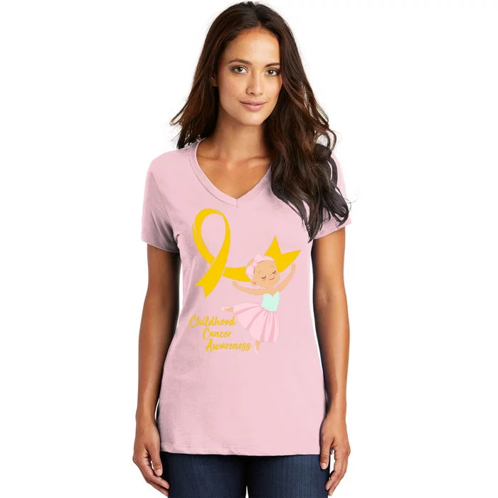 Childhood Cancer Awareness Yellow RIbbon Ballerina Women's V-Neck T-Shirt