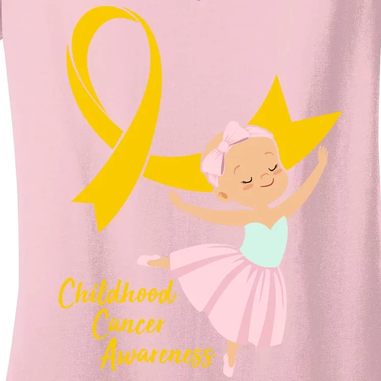 Childhood Cancer Awareness Yellow RIbbon Ballerina Women's V-Neck T-Shirt