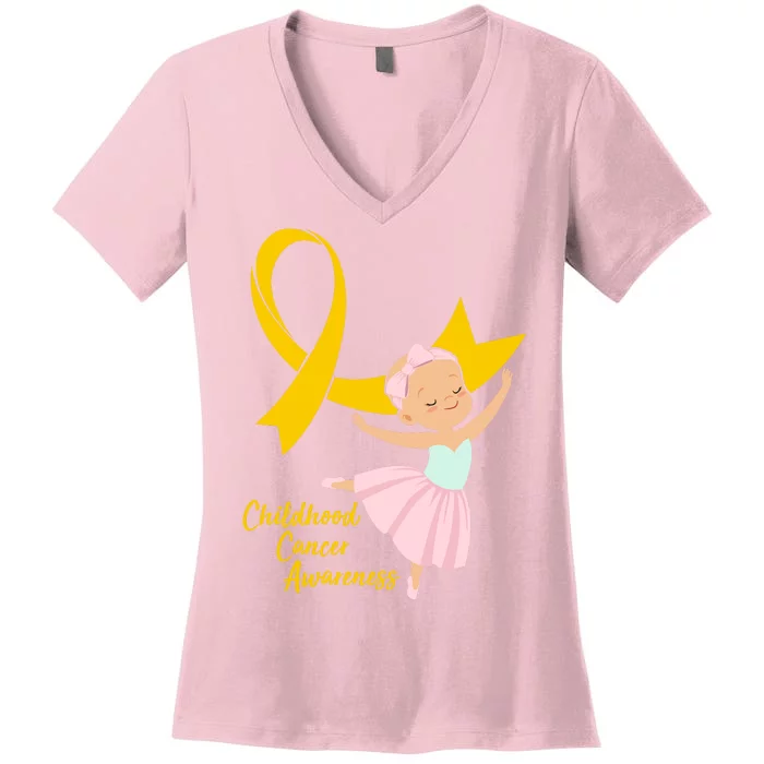 Childhood Cancer Awareness Yellow RIbbon Ballerina Women's V-Neck T-Shirt