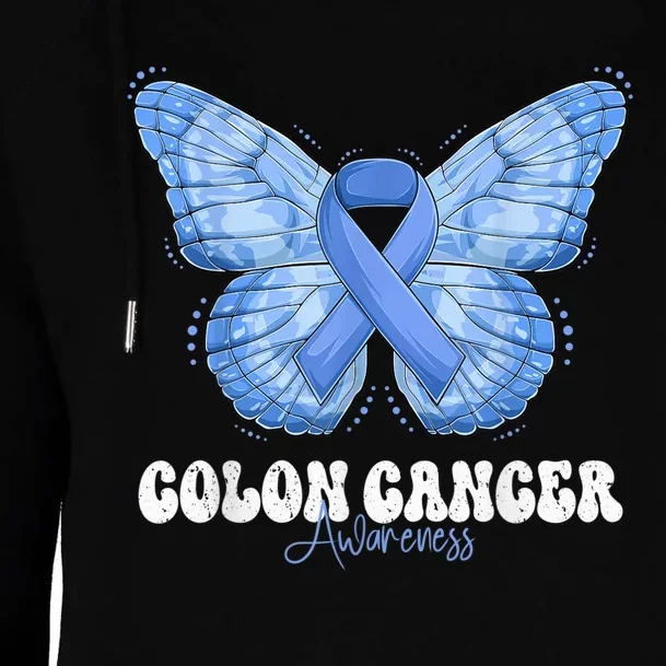 Colon Cancer Awareness Month Blue Ribbon Butterfly Womens Funnel Neck Pullover Hood