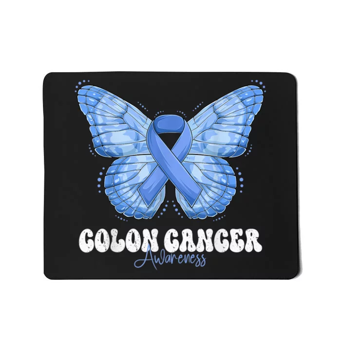 Colon Cancer Awareness Month Blue Ribbon Butterfly Mousepad