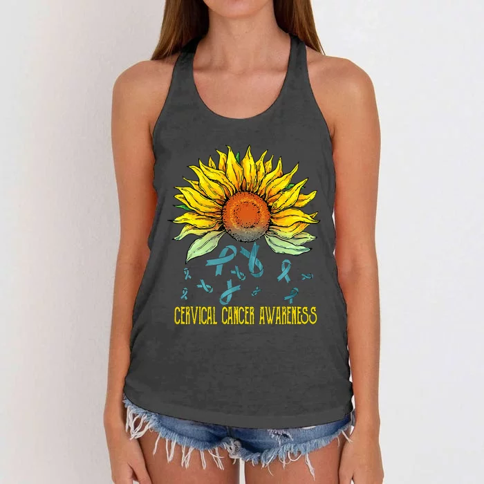 Cervical Cancer Awareness Sunflower Women's Knotted Racerback Tank