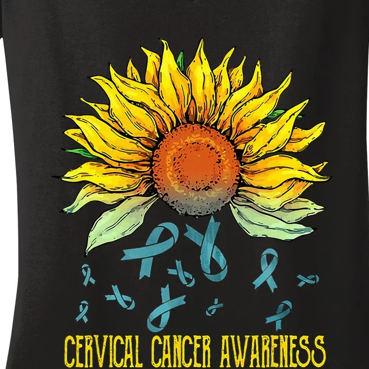 Cervical Cancer Awareness Sunflower Women's V-Neck T-Shirt