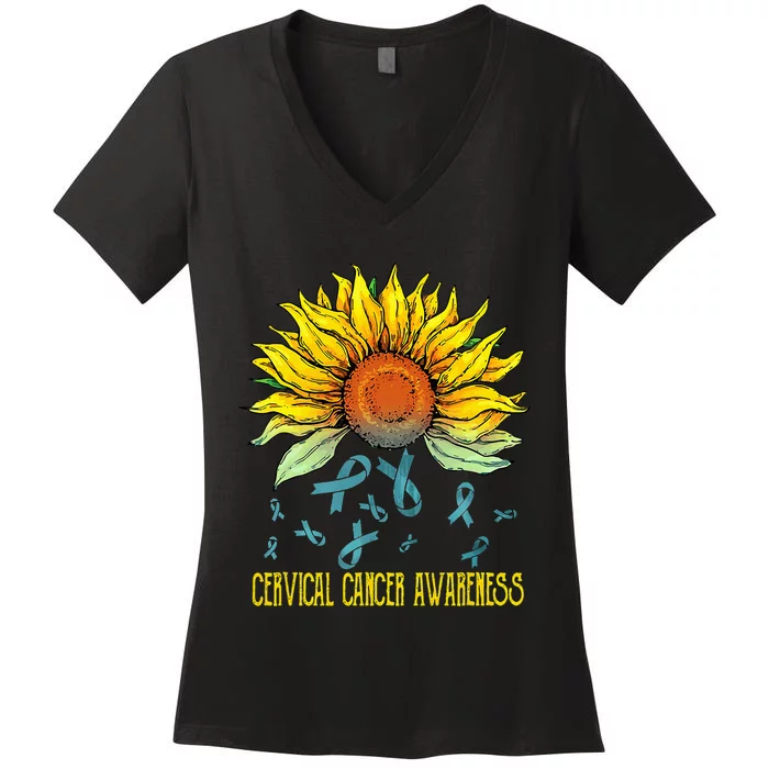 Cervical Cancer Awareness Sunflower Women's V-Neck T-Shirt